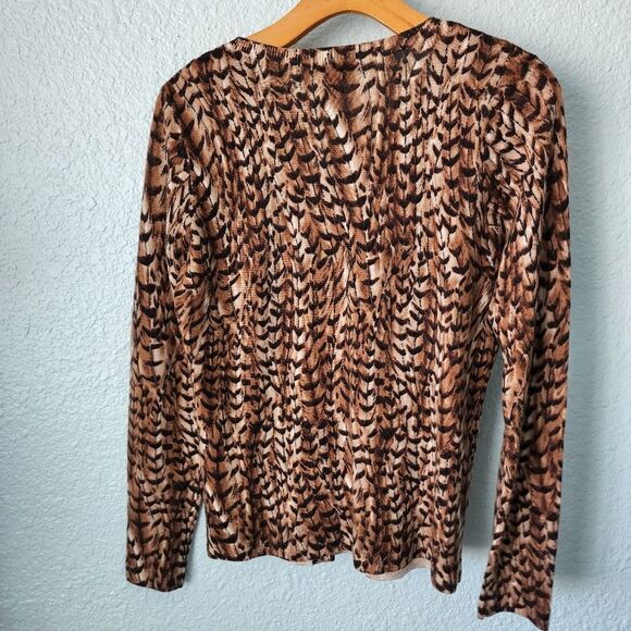 Talbots 100% merino wool animal print long sleeve cardigan - Picture 3 of 7